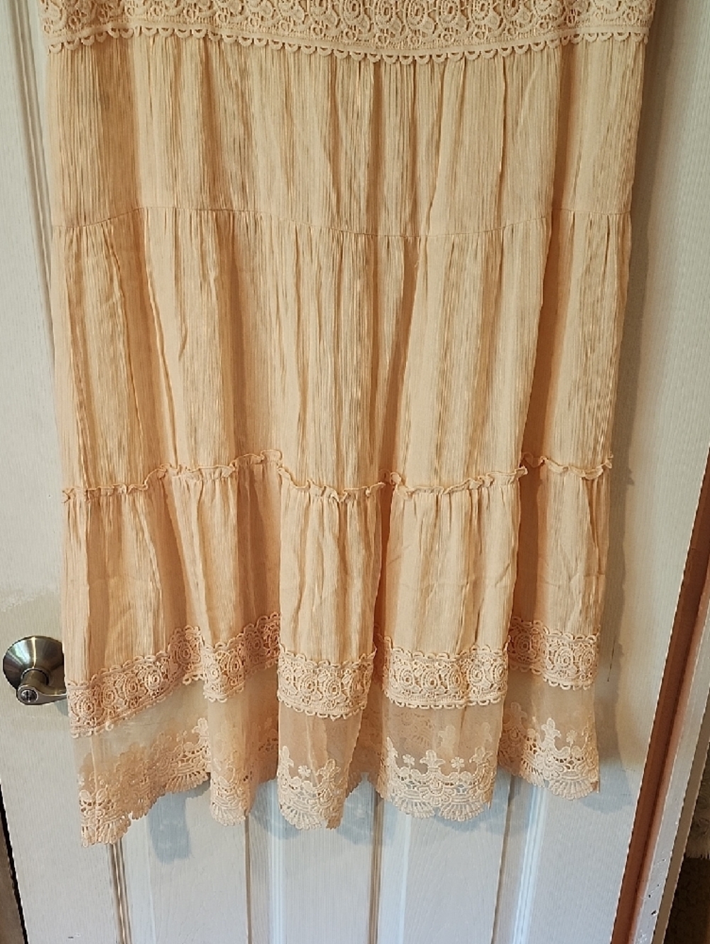 Cato Sleeveless Peach Lace-Trim Tiered Duster/Cover-Up - Picture 9 of 10